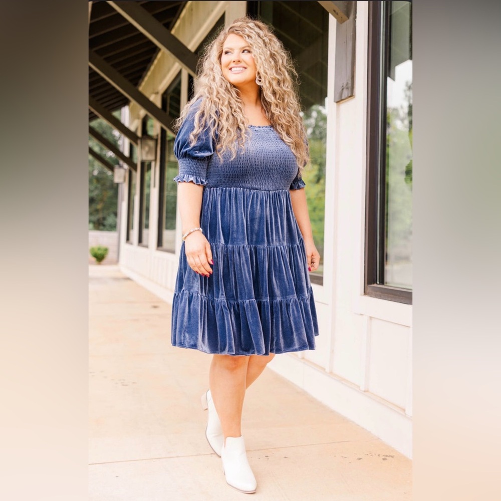 Chic Soul Navy Smocked Midi Dress